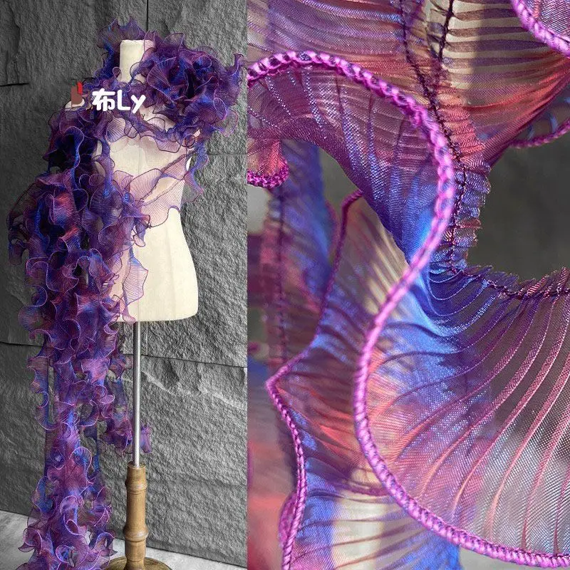 Purple magic color gradient pleated wave lace accessories, creative handcraft, DIY, decoration, clothing designers