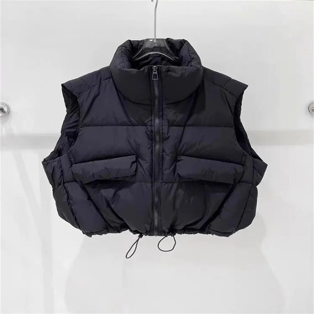 Stand up collar down vest for women winter new style casual zip short vest