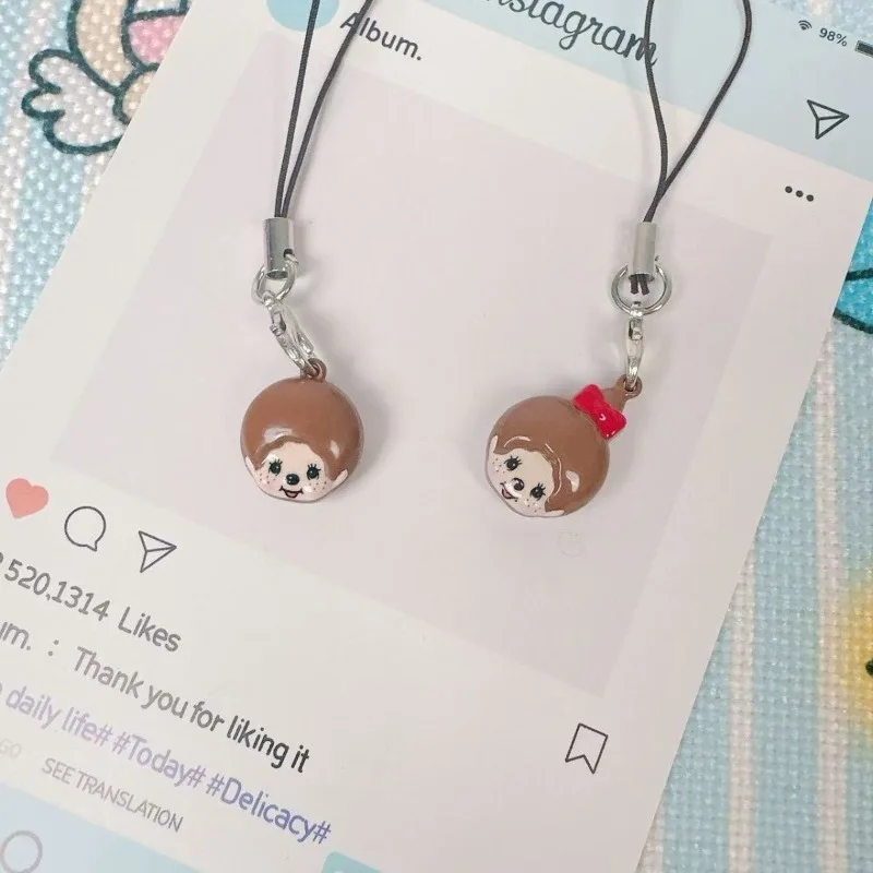 2PCS Monchhichi  Anime Merch Alloy Keychain Metal Character Charm Portable Phone Strap & Backpack Hanging Decor Gift
