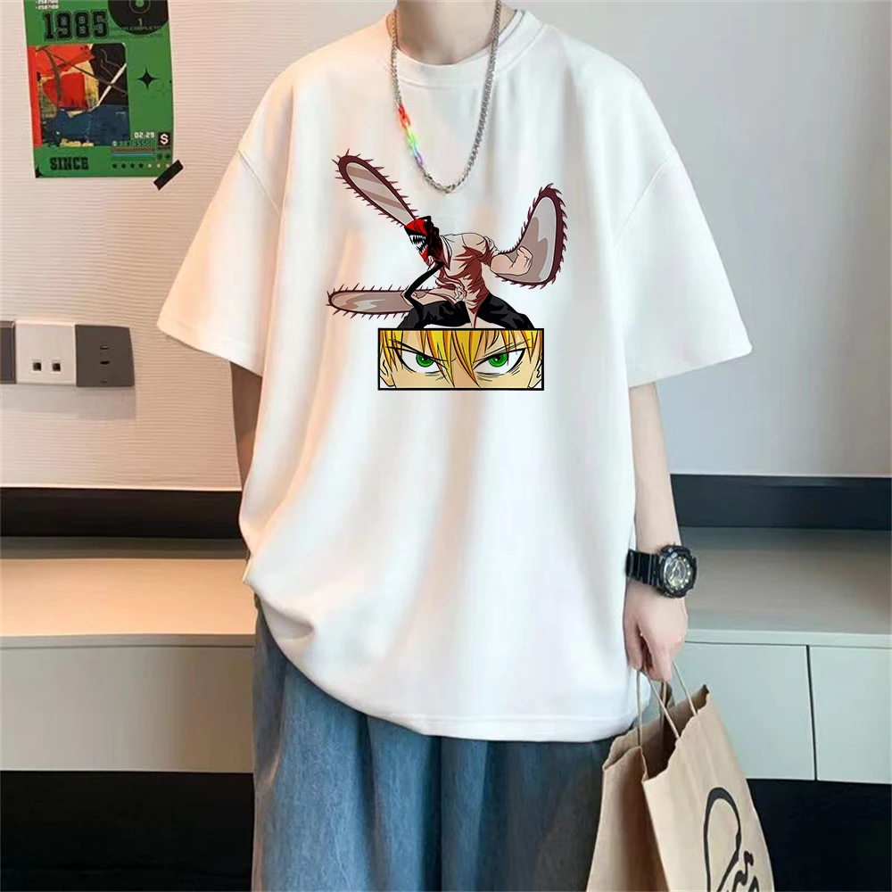 Chainsaws Man Printing Men Tshirt Casual Breathable Tshirts Cartoon Cotton Loose Tees Shirts Street Oversized T-Shirts Man Gift