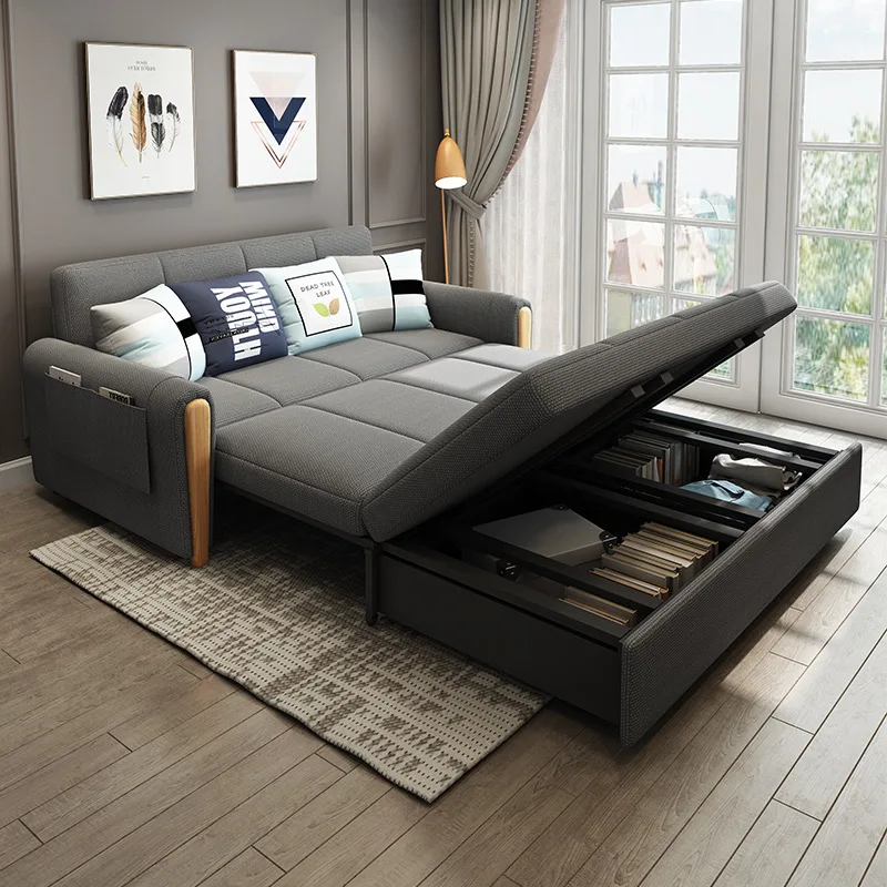 Multifunctional foldable storage technology cloth sofa bed Small apartment living room Double sitting and sleeping dual-use