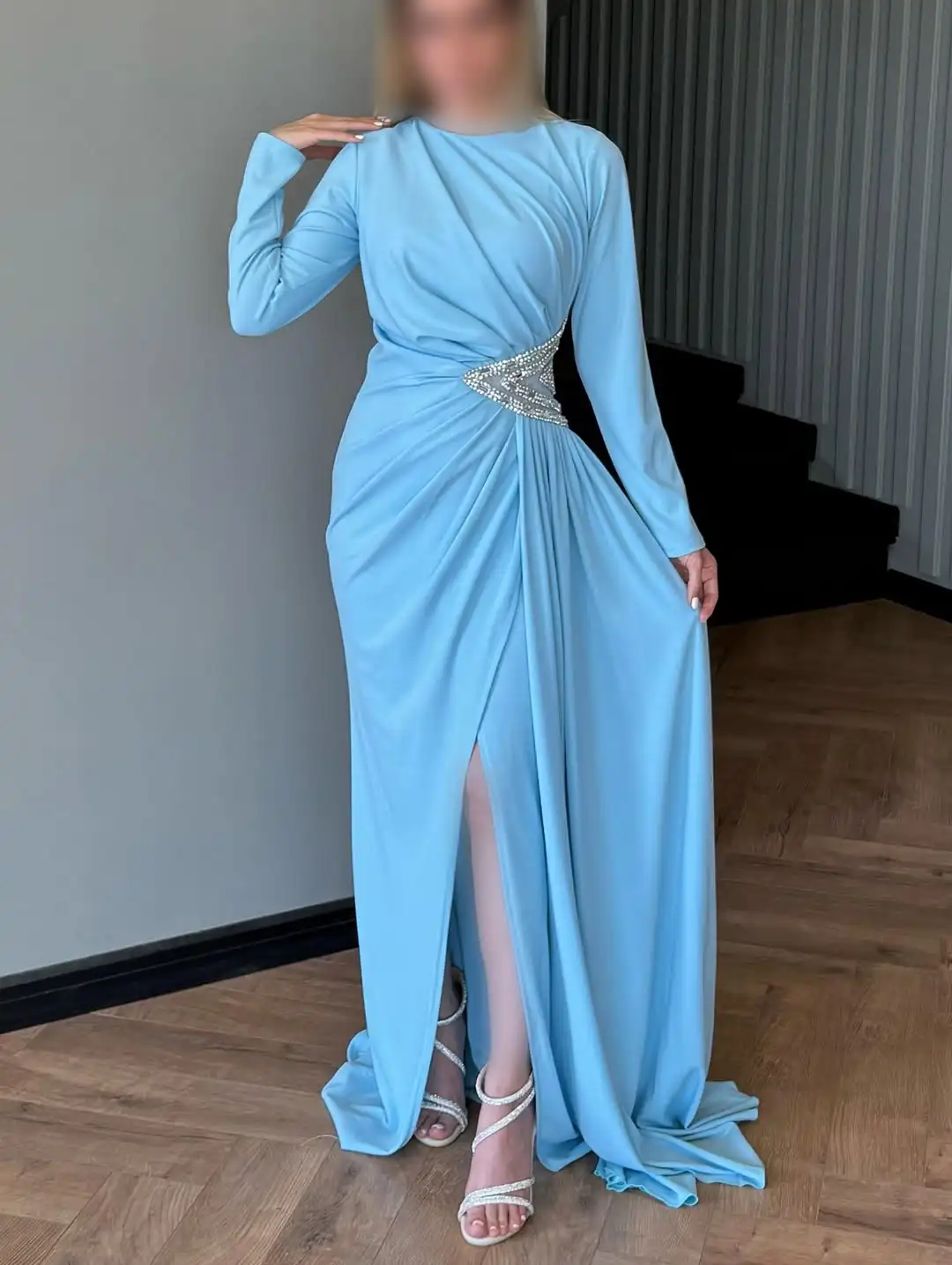 

Customized Luxury Beaded Prom Dresses O-Neck Long Elegant Party Evening Formal Dress Fuchsia Saudi Arabia Women Gown Train