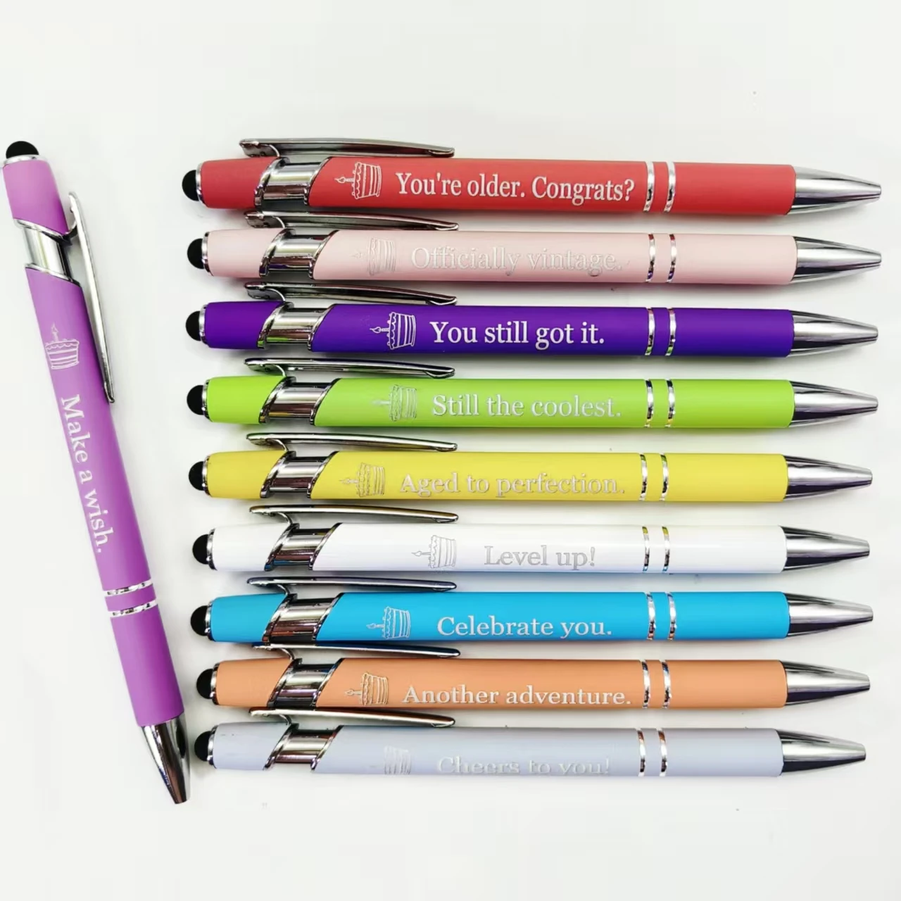 

10 шт., металлическая ручка с фразой на день рождения, подарок на день рождения, шариковая ручка с металлической гравировкой, специальная ручка для офиса и учебы