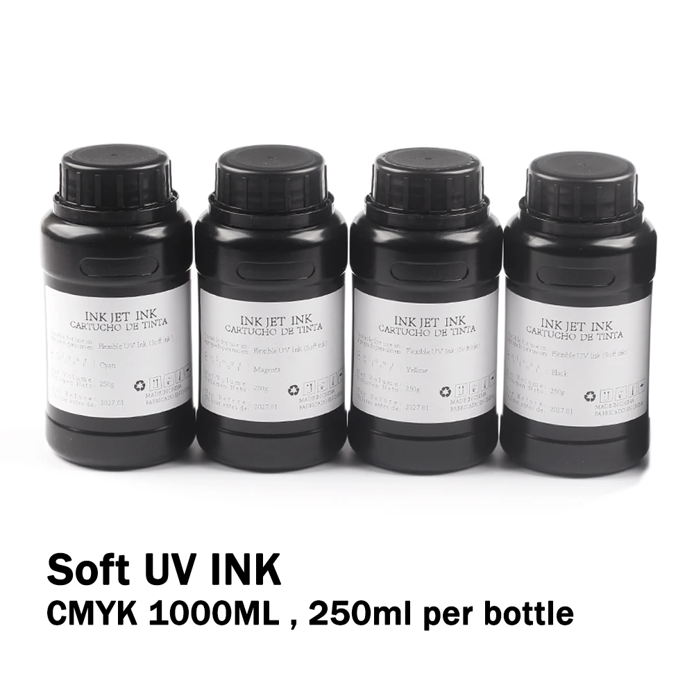 1 SET 1500ml CMYKWV SOFT UV INK, Printing leather, TPU, silicone, soft rubber, belts, foldable flexible UV ink