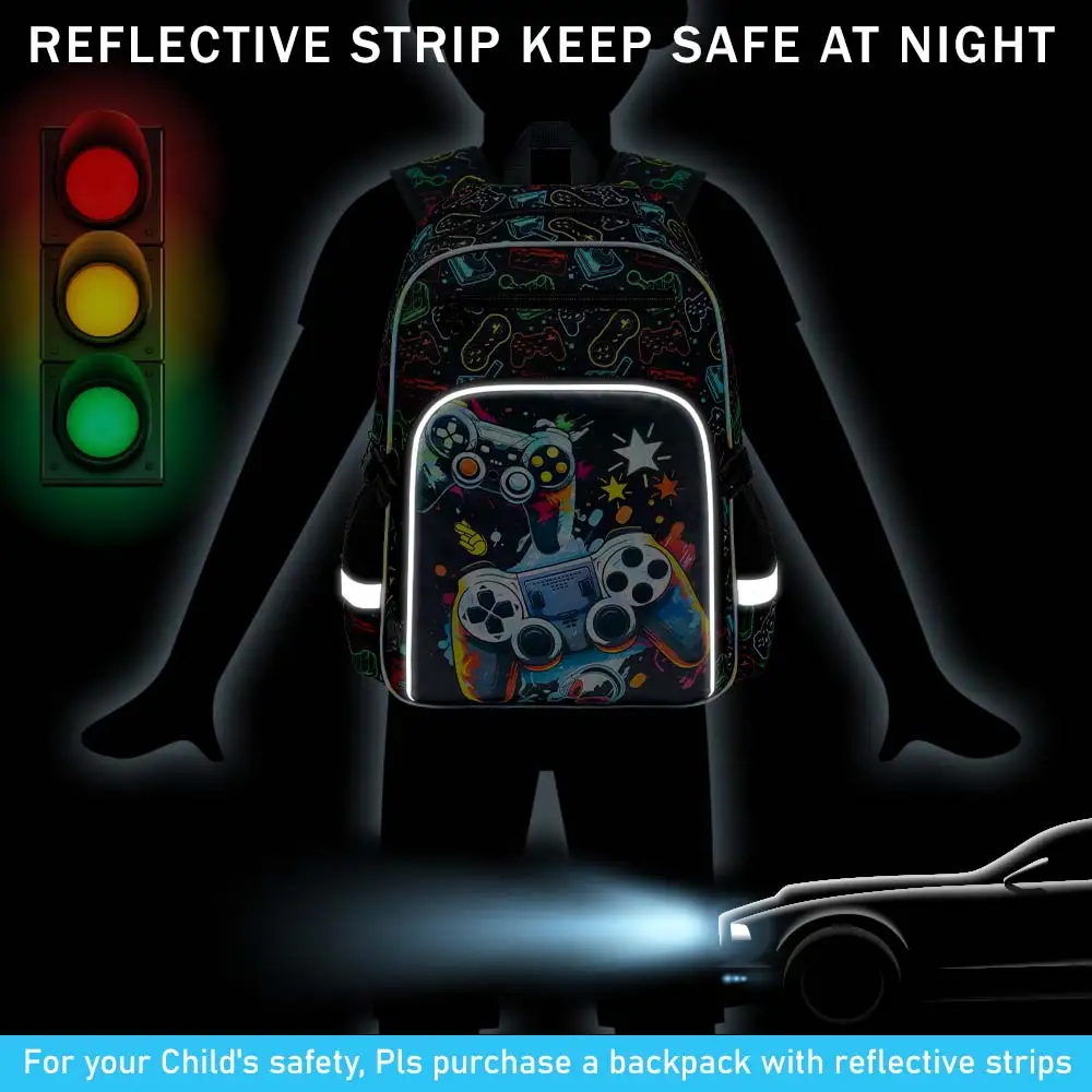 3Pcs Backpack for Boys, Cool Video Game Controller School Bag Set with Lunch Box & Pencil Case, Kids Bookbag Back to School view 4