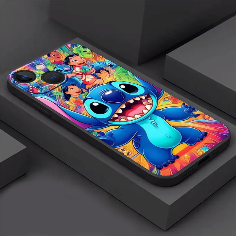 Custodia per Apple iPhone 11 13 15 14 Pro Max 12 Mini 7 8 Plus XR X XS SE 6 6S Custodia morbida nera per telefono Cartoon Disney Stitch