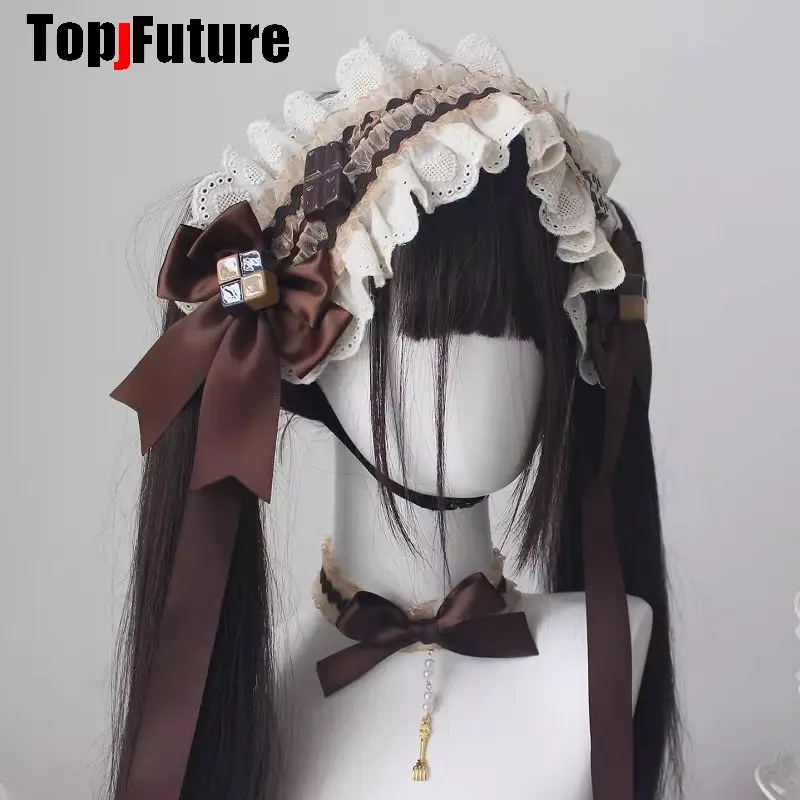 Hawthorn Berry Chocolate Cake Beer Sweet Bows Y2K Girl Women Multi Layer Harajuku Goth Lace Hair Accessories Hairpin KC Headband