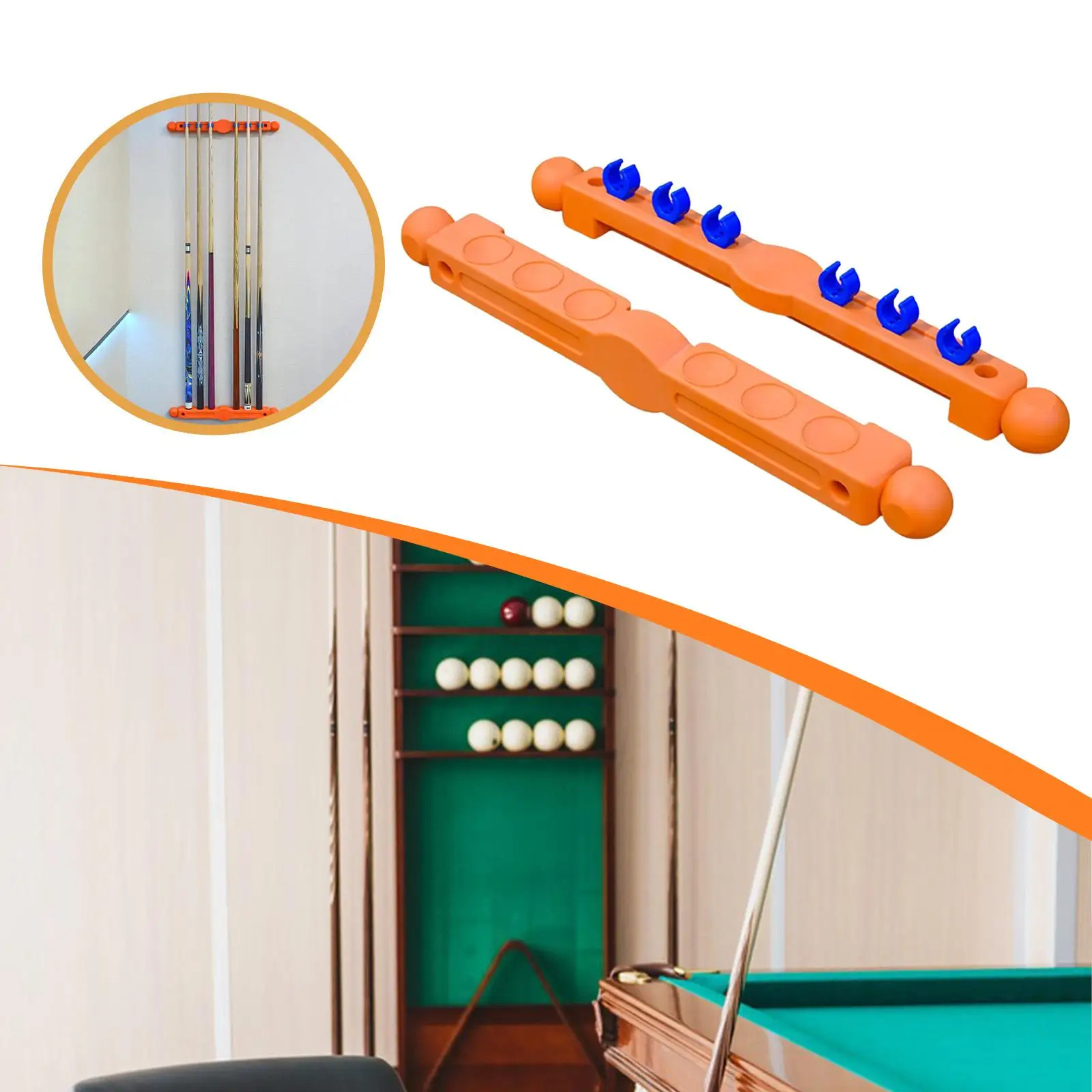 

Pool Cue Rack Wood for 6 Cues, Cue Rest, Wall Mount Billiard Cue Storage Holder, Orange