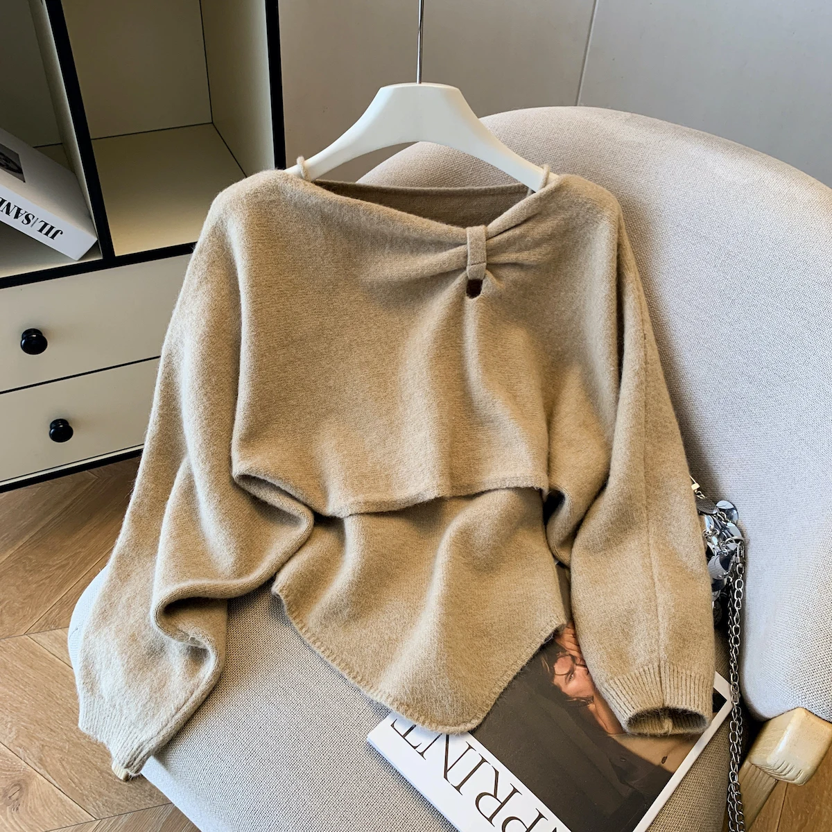 크리스마스 분위기 어깨 노출 스웨터 여성 패션 세트 디자인 감각 소규모 고객 게으른 스타일 가을 겨울 신상품