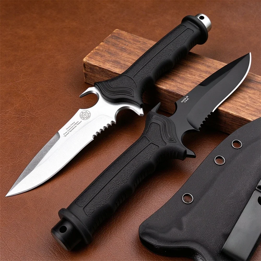 2026 Fixed Blade Survival Straight Knife, Half Serrated Blade Nylon Fiber Handle with Sheath for Outdoor Camping and Hunting