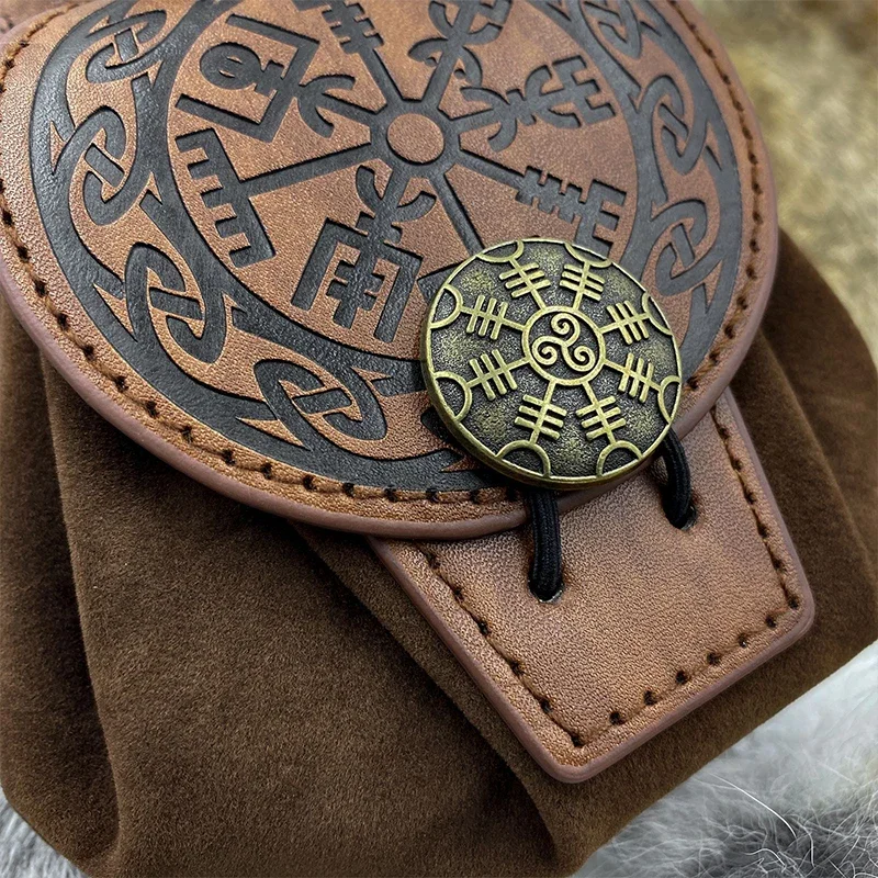 Medieval Faux Leather Pouch Portable Drawstring Purse Belt Pouch Vintage Steampunk Renaissance Belt Pouch Dice Bag for Men Women