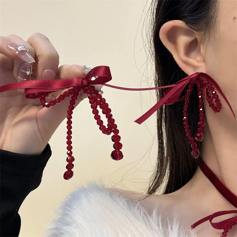 القوس الشريط كريستال أقراط وصول جديد الكورية أنيقة أنيقة استرخى أقراط للنساء أزياء لطيف الحلو مجوهرات فتاة الهدايا