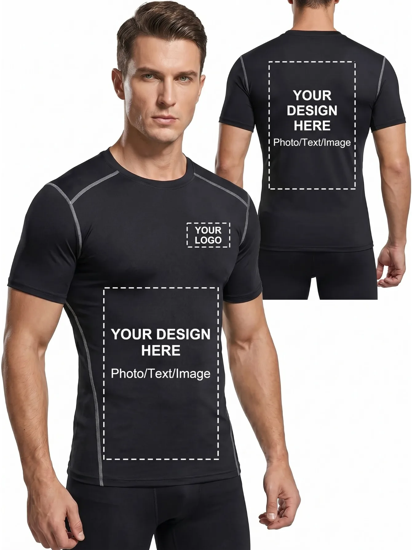 Custom Personalized Compression Shirt Men Quick Dry Ice Silk T-Shirt Fitness Sportswear Elastic Gym Top Custom Logo Brand Tee