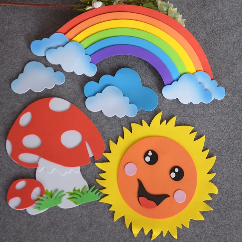 Sky Rainbow Cloud Sun Moon Handmade Rubber Wall Stickers DIY Handwork EVA Foam for Kids Learning Educational Wall Decoration Toy