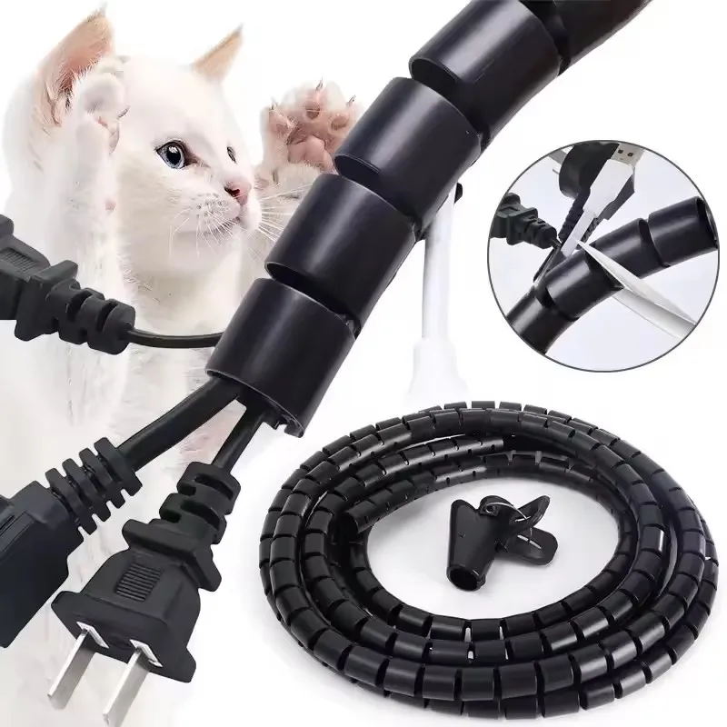 Cable Tube Sleeve Flexible Cord Bundler Wire Wrap Cable Management System Desk Wire Organizer for Office Home TV PC Computer