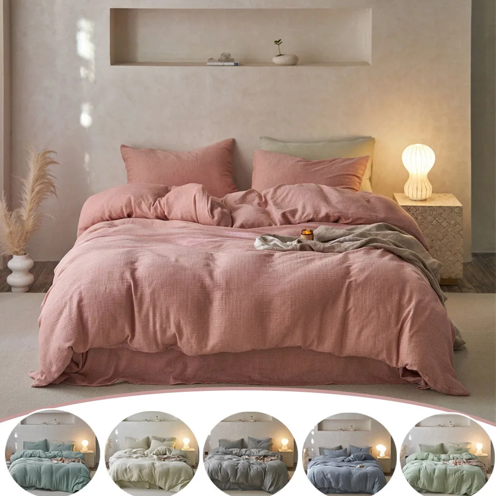 

100% Cotton Comforter Bedding Sets Solid Color Breathable Quilt Cover Sheets Pillowcase Home Textiles Bedding Four-piece Bed Set