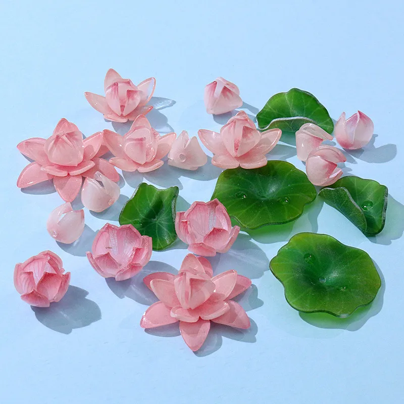 Summer style 50pcs/lot color pattern Simulation lotus leaf shape acrylic beads diy jewelry earring/night light accessory