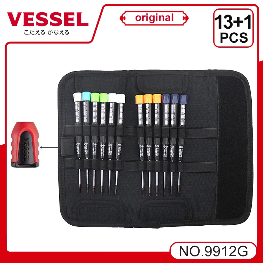 VESSEL Franchise Screwdriver Series NO. 9912G，13 in 1 Precision Screwdriver Set for  with Tool Pouch and Magnetic Screw Holder