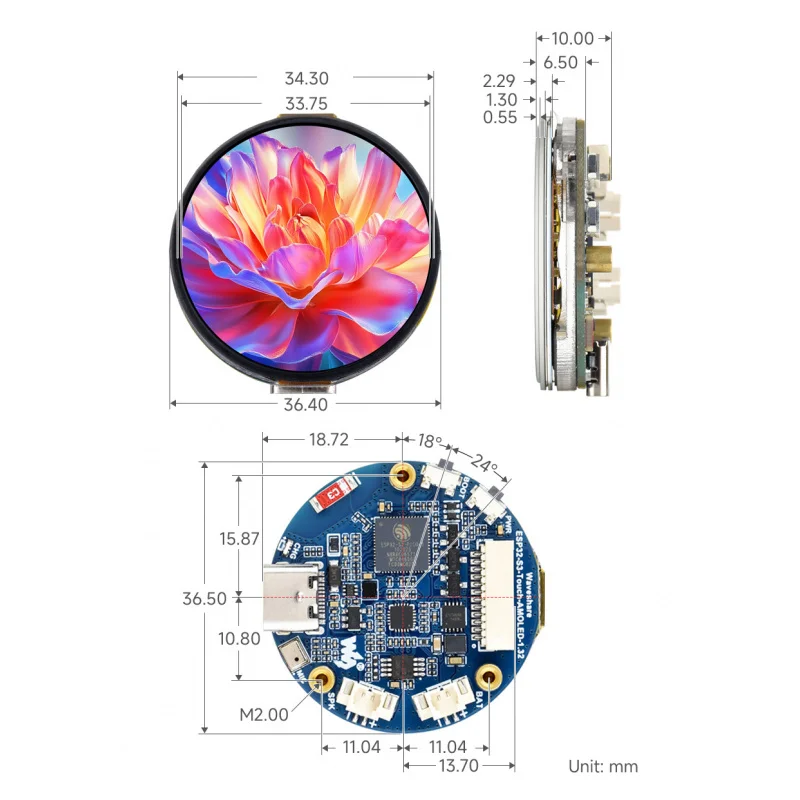 

SKU-32767 Waveshare ESP32-S3 1.32inch AMOLED Round Touch Display Development Board, 466×466 Pixels, QSPI Interface, Supports Wi-