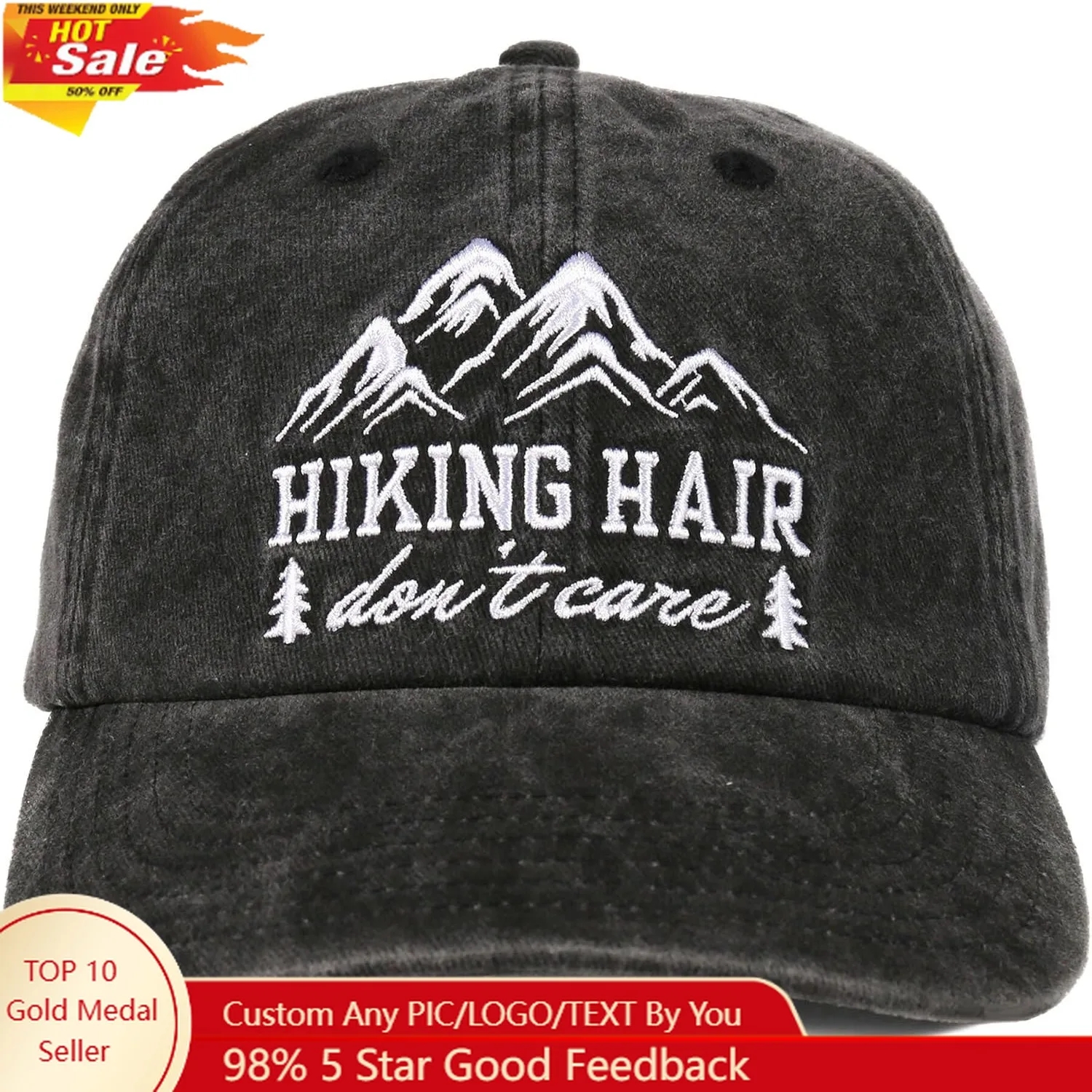 

InnoBeta Hiking Gifts Hat for Women, Men, Hikers, Camper, Adjustable Embroidered Baseball Cap Grey
