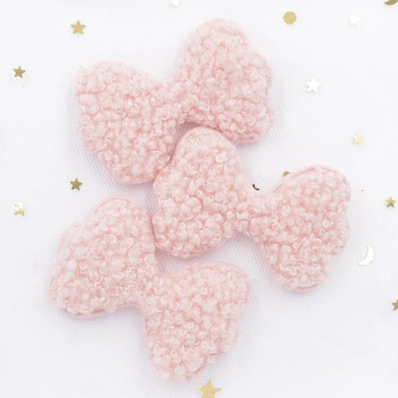 8Pcs Fashion Teddy Plush Padded Patches Soft Bow Tie Appliques for Crafts Clothes Stickers Supplies DIY Hair Clips Ornament