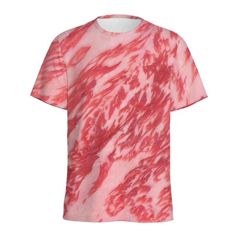 Unique Meat Beef Pattern T-shirt For Men Cool 3D Printed Bacon T Shirts Tops Summer Loose Short Sleeves Women Round Neck Tees