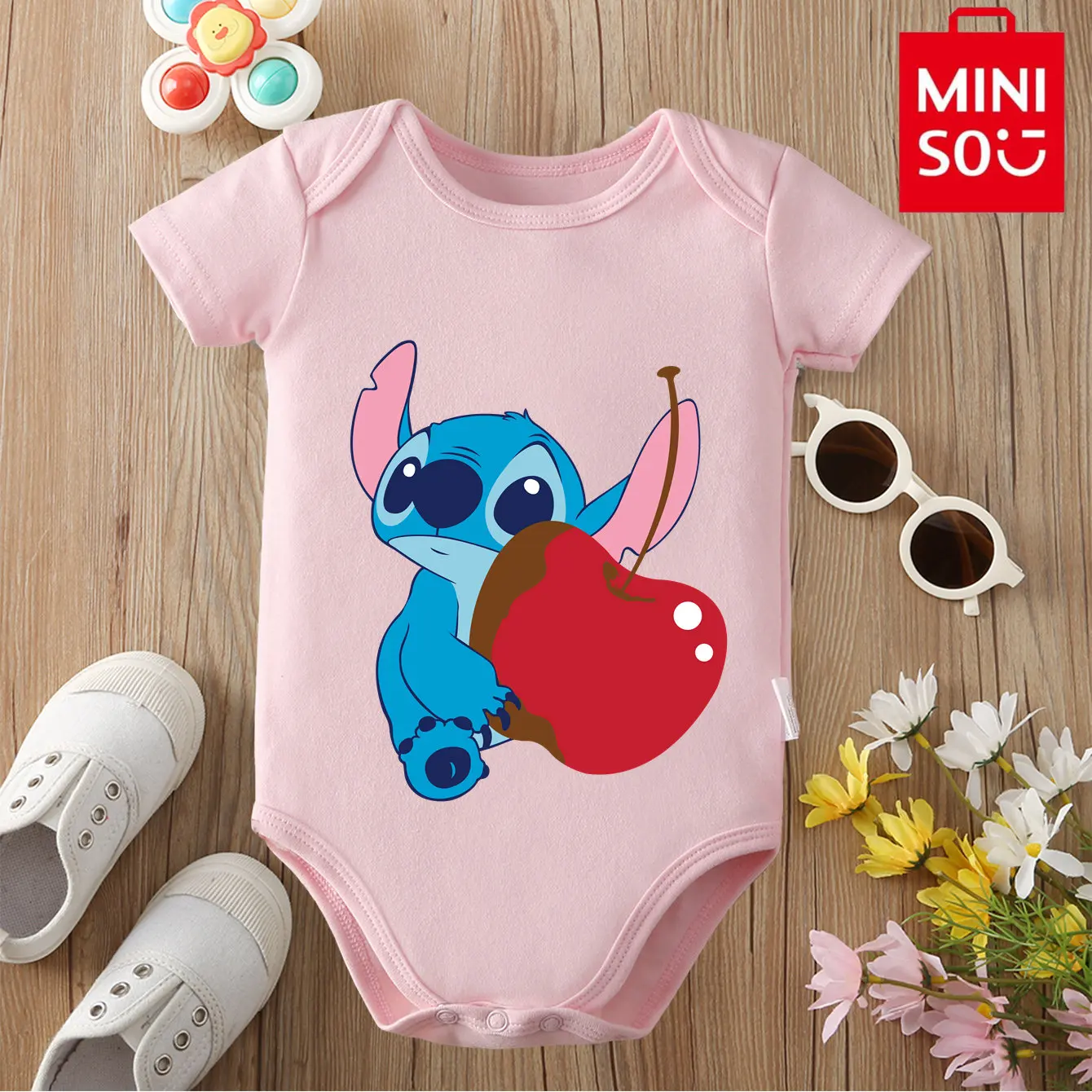 

MINISO Pure Cotton Bodysuit Lilo & Stitch Print Soft Baby Cloths Best Gift for Baby Onesie Jumpsuit for 0 To 12 Months Newborn