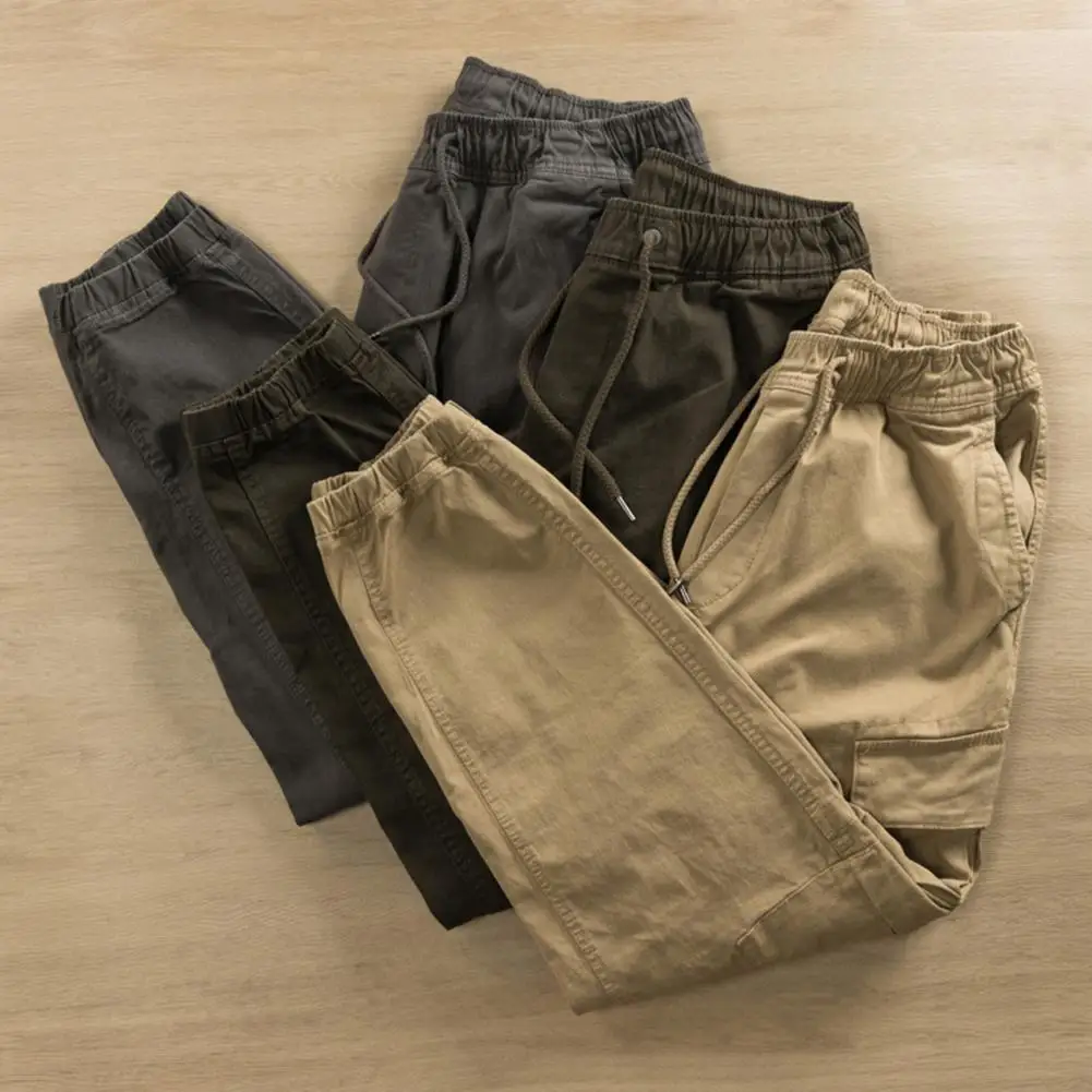 Pantalones informales holgados con cordón y múltiples bolsillos para hombre, peto de poliéster con cintura elástica y cordones, pantalones Cargo a la moda para exteriores