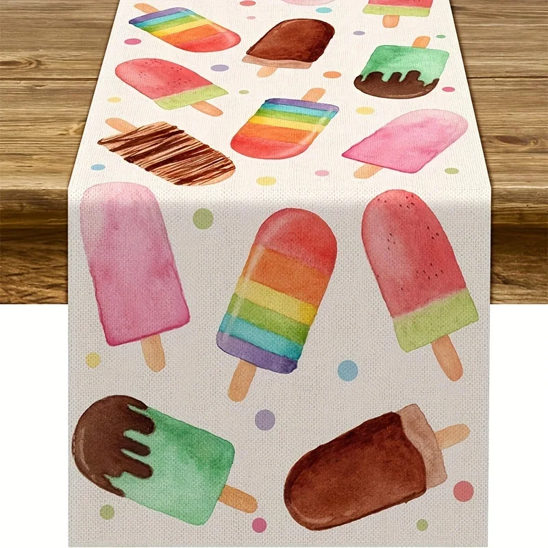 

1pc Vibrant Colorful Ice Cream Table RunnerFun Summer Popsicle Design Kitchen Party Decor Adorable Dining Table Cover