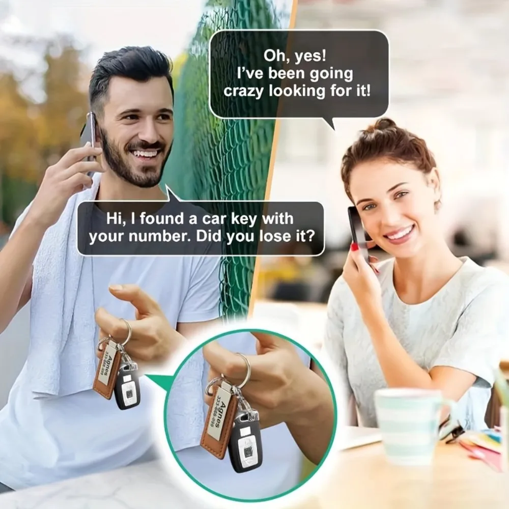 Personalisierter PU-Leder Schlüsselanhänger mit Edelstahl-ID-Tag - Anpassbarer Schlüsselanhänger mit Namen und Telefonnummer als Geschenk für Männer – Detail 5