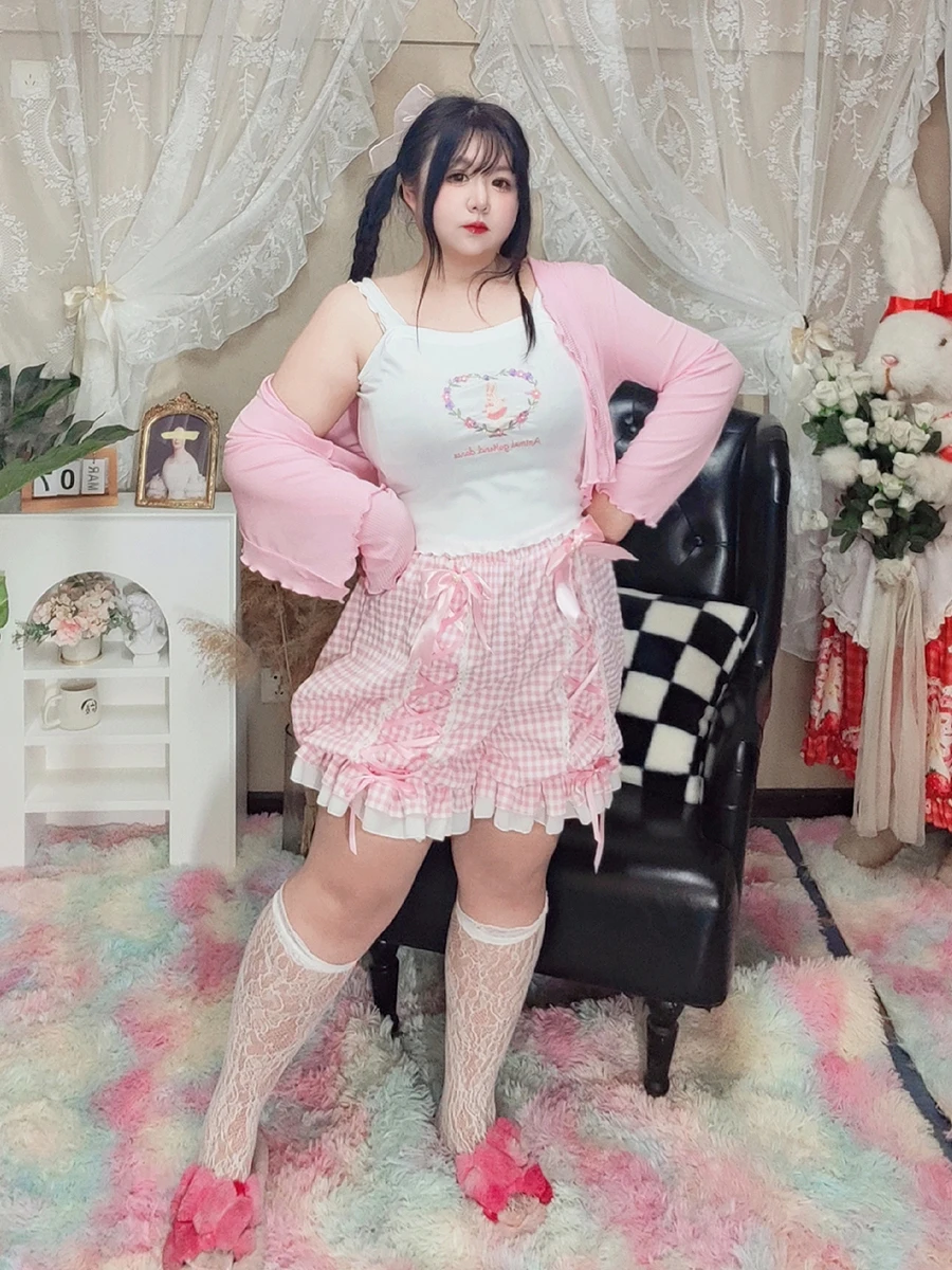 

Большие розовые клетчатые брюки-тыква с бантом и перекрестными ремешками для девочек, в стиле Лолита, милая летняя одежда из тонкого полиэстера