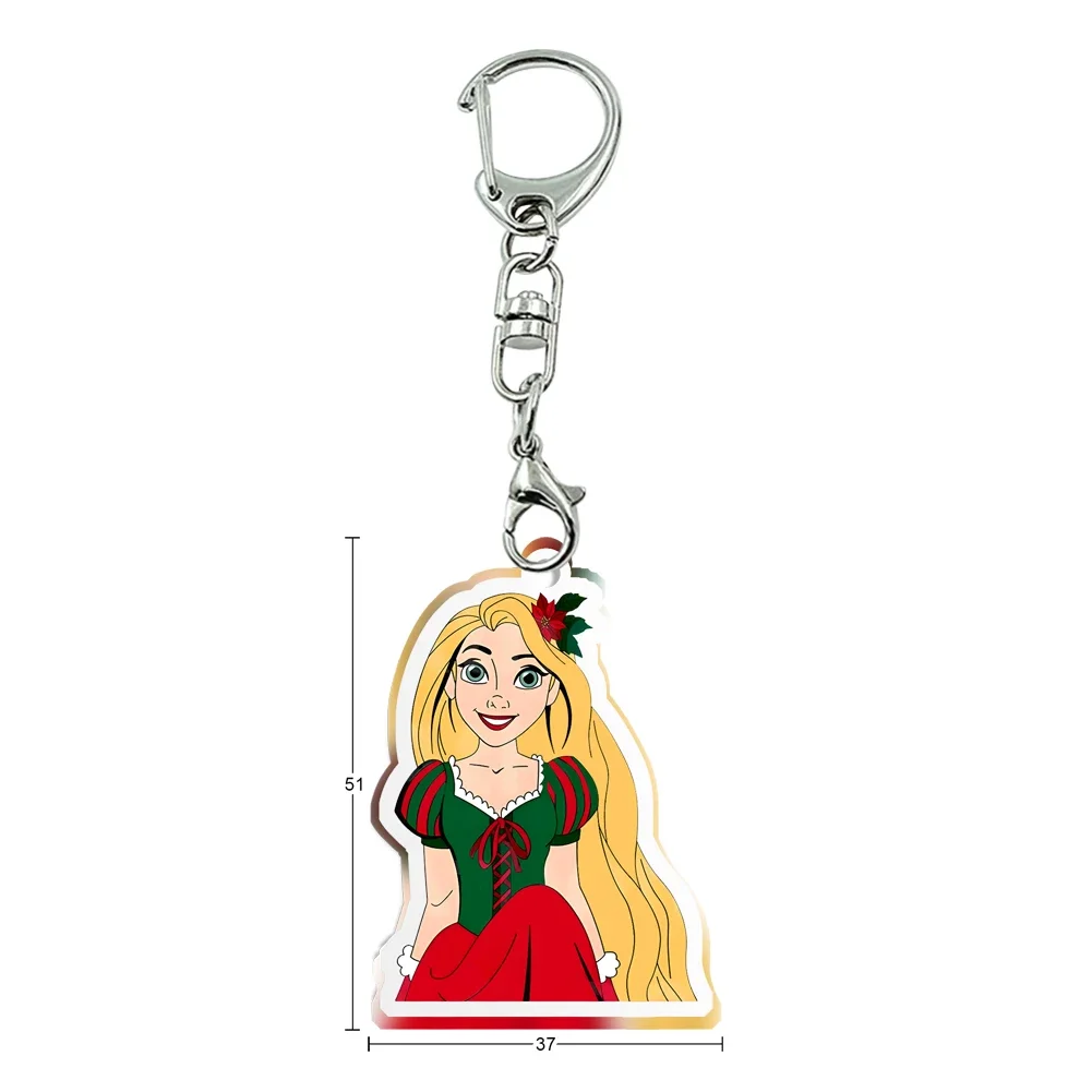 Christmas Princess Elsa Ariel Tiana Jasmine Transparent Acrylic Key Ring Mobile Phone Bag Pendant Jewelry Kids Gift Accessories