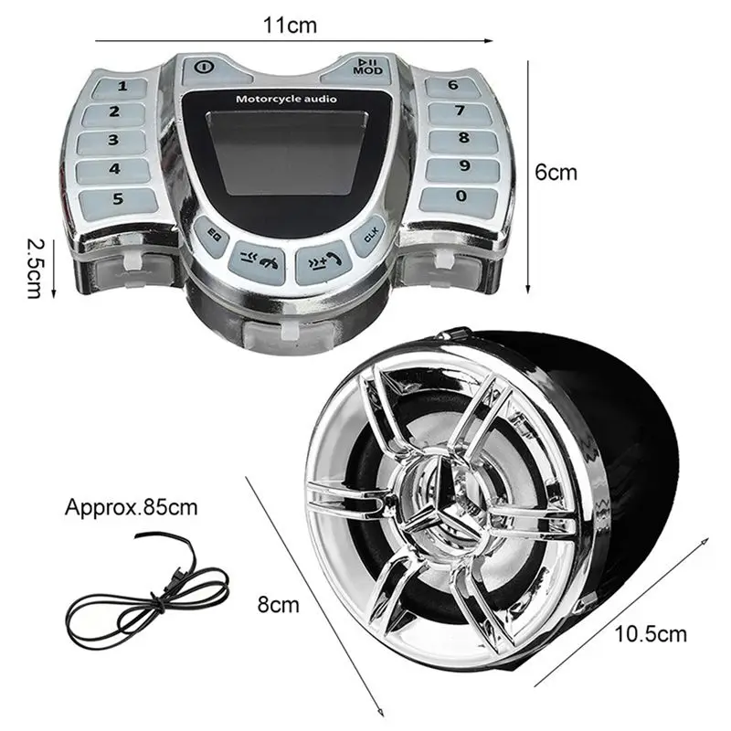 A11M-4X Motorcycle Stereo Speakers Wireless Bluetooth MP3 Player Waterproof FM Audio For Motor Scooter Bike ATV UTV