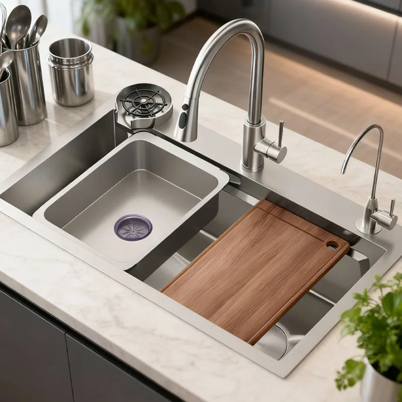 

SUS304 Stainless Steel Kitchen Large Capacity Nano Sink Side drainage 3 Modes Pull-out tap Cup washer Water purifier faucet