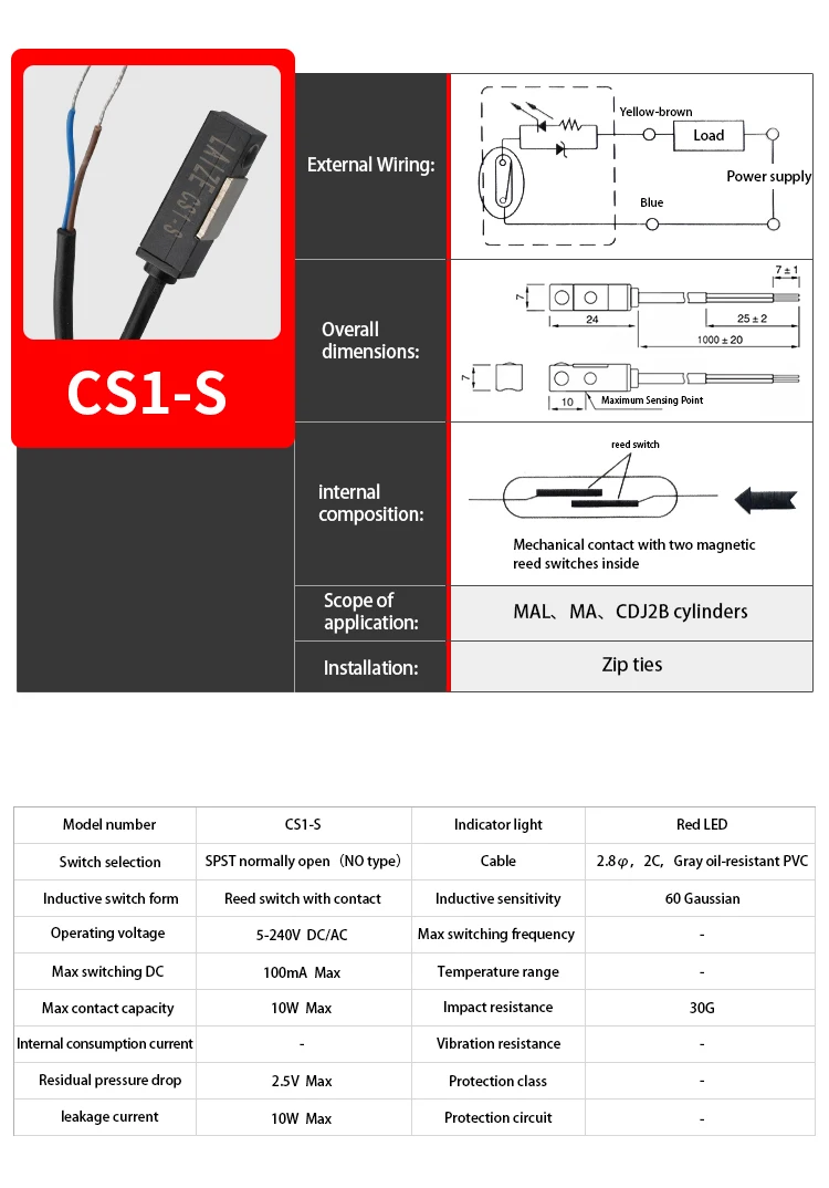 Laize magnet sensor magnetisch gesteuerter schalter für zylinder CS1-F, u, j, s, g; DS1-M; D-B, D-Z – Detail 2