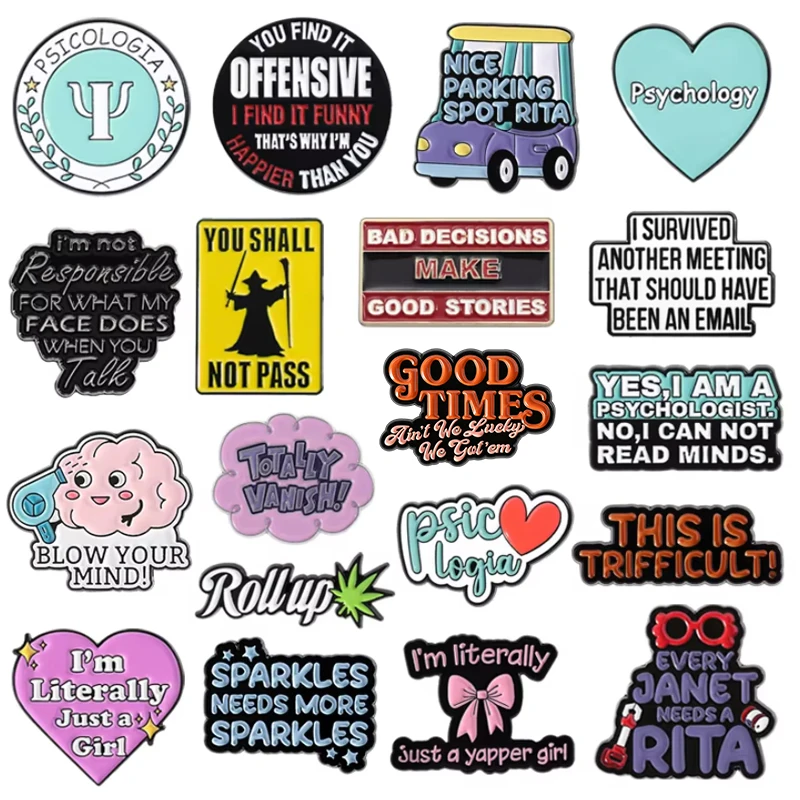 Broches en émail avec citations amusantes, 28 Styles, psychologue, santé mentale, périphériques d'anime, Badge à revers, bijoux cadeaux pour amis