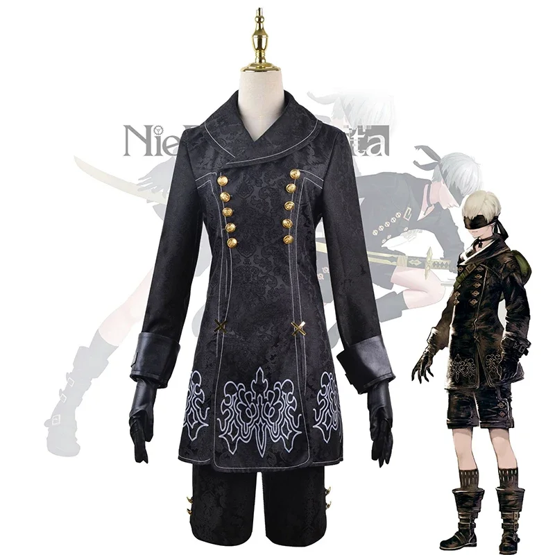 Disfraz de Cosplay del juego NieR Automata 9S, YoRHa N ° 9, tipo S, ropa, chaqueta, pantalones, uniforme, traje de peluca, disfraces de fiesta de Halloween para hombres