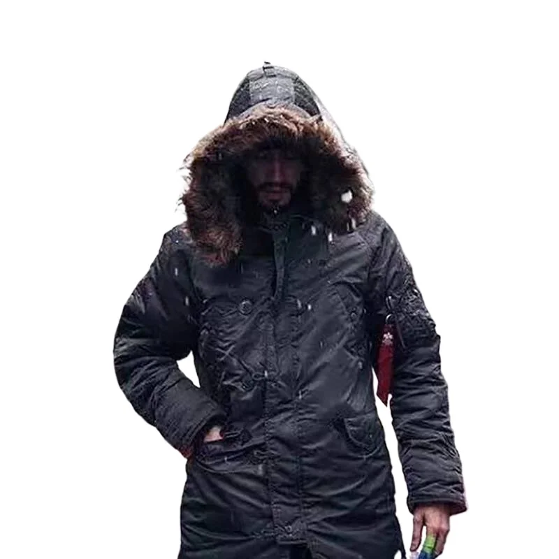 

Men Winter N3B Puffer Jackets Faux Fur Hooded Jacket Windbreaker Warm Long Canada Coat Down Clothes Bomber Army Korean Parka