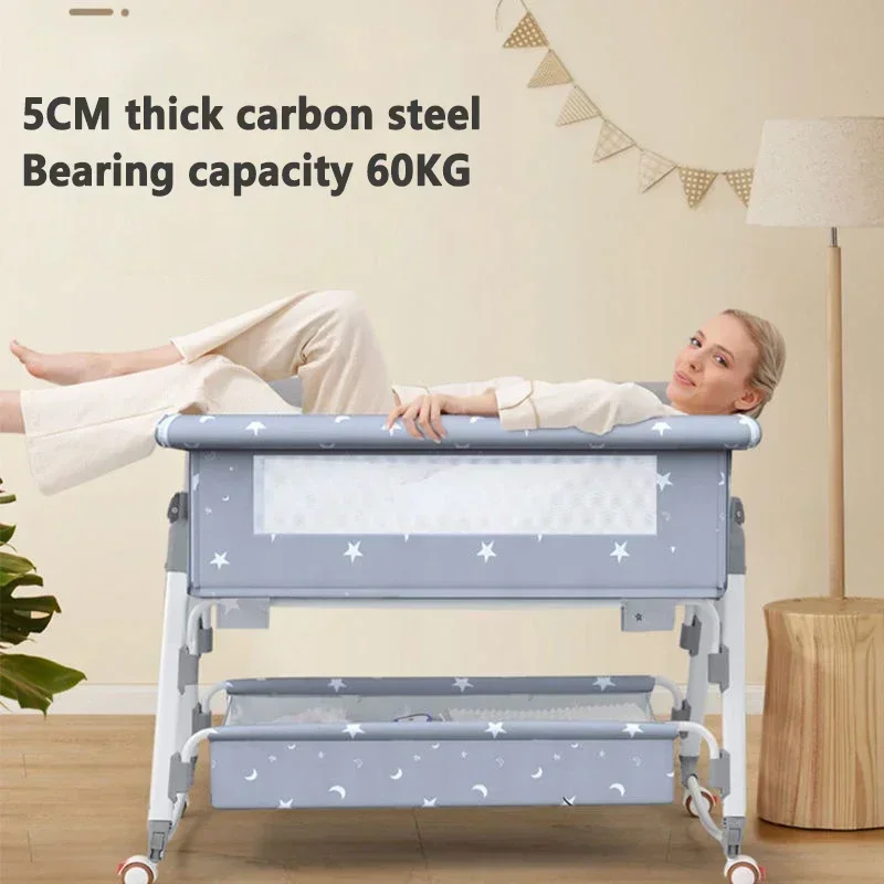 Modern Baby Crib Cot Metal Carbon Steel Multifuction with Breathable Adjustable for 0-24 Months Baby Grey Pink Green Dark Gray