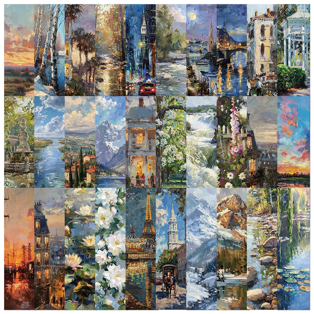 30-60PCS Oil Painting Landscape Bookmark Aesthetic Decorations Art Picture Card Bookmark