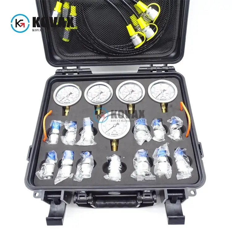 KOVAX High Quality Hydraulic Test Gauge Kit Hydraulic Test Kit with 5 Pressure Gauge 5 Test Hoses and 13 Fittings and 14 Tee Con