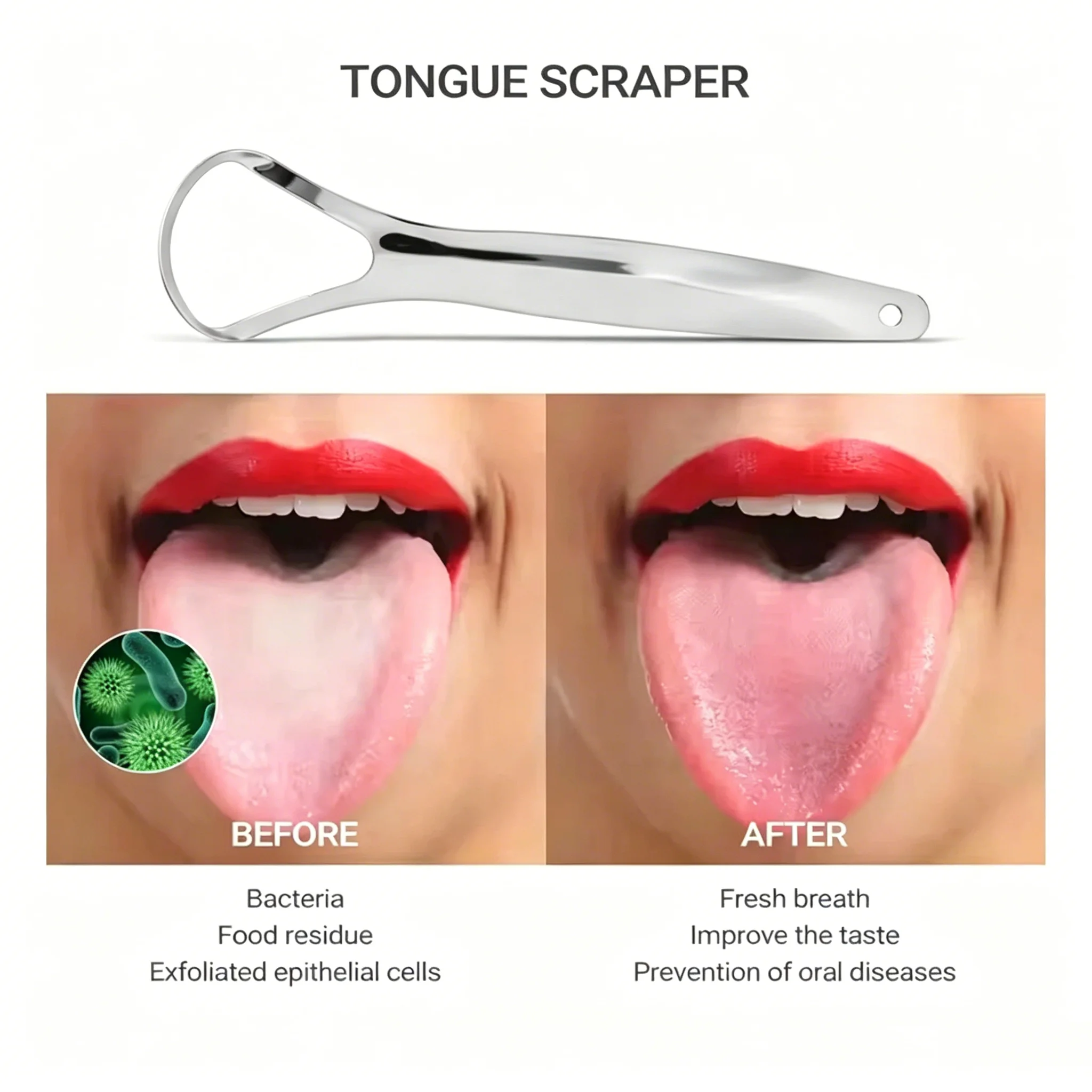 3-Piece Adult Stainless Steel Tongue Scraper Set with Storage Box, Made of Sturdy Metal, Freshens Breath