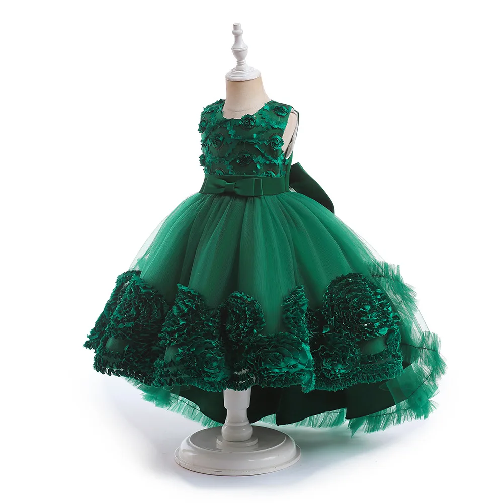 Elegant Trailing Girls Party Dress Children Costume Kids Christmas Princess Ball Gown Pageant Flower Girl Bridesmaid Dresses