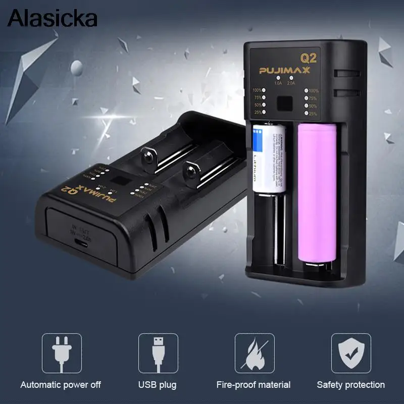 2 Slots Li-ion/Lithium Battery Charger with LED Smart Indicator USB Cable For 18650 14400 26650 1.2V AA/AAA NiMH Chargers