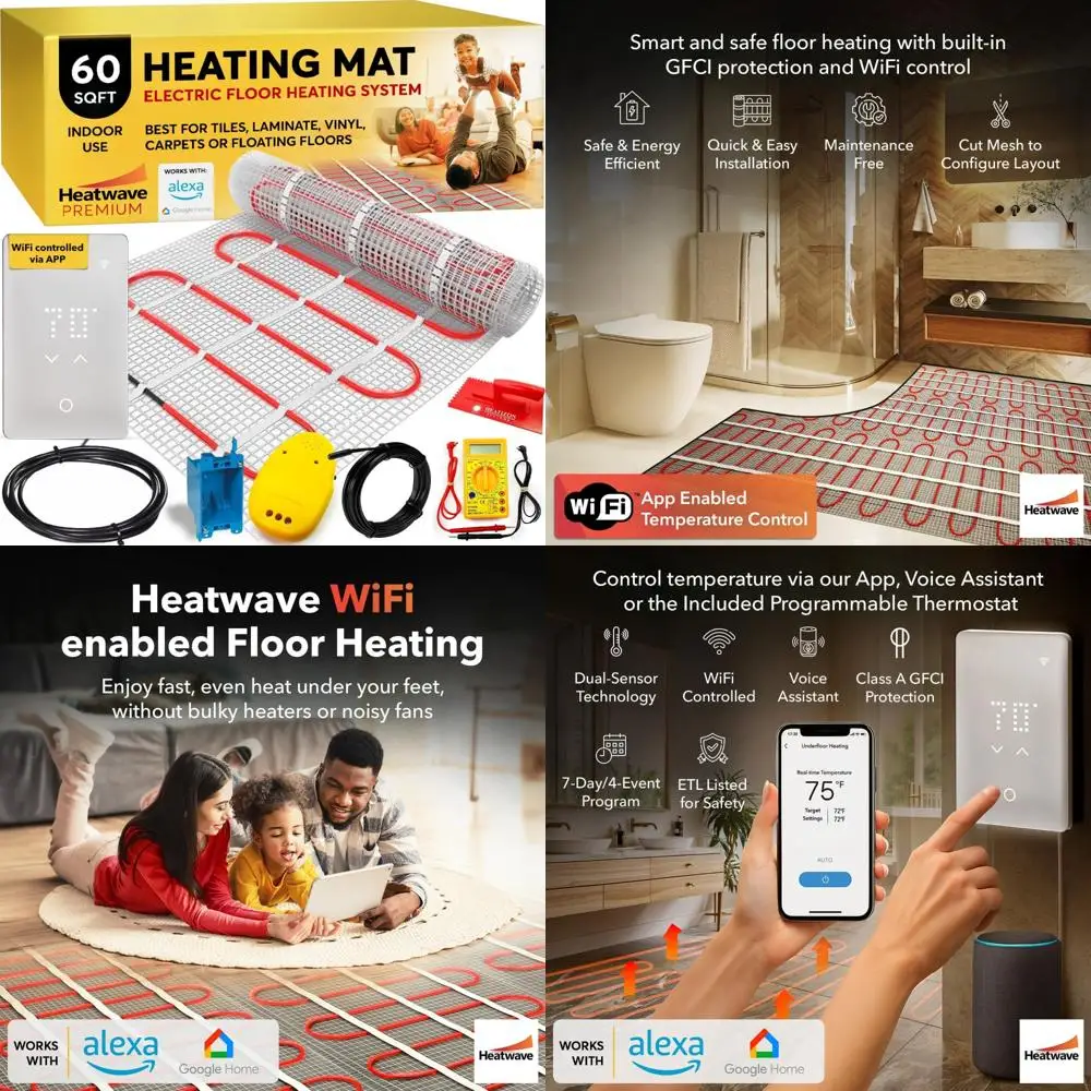 نظام تسخين كهربائي تحت الأرض - 60 قدم مربع، 6 أمبير، 720 واط، حصيرة حرارية مشعة 120 فولت للأرضيات الدافئة الممتازة #1