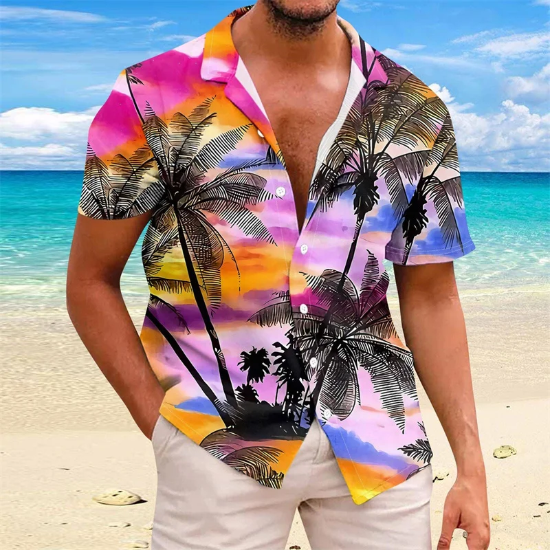 

Hawaiian Palm Trees Casual Print Hawaii Shirt For Men Travel Casual Short Sleeve Shirts Summer Comfortable Asian Size Top New
