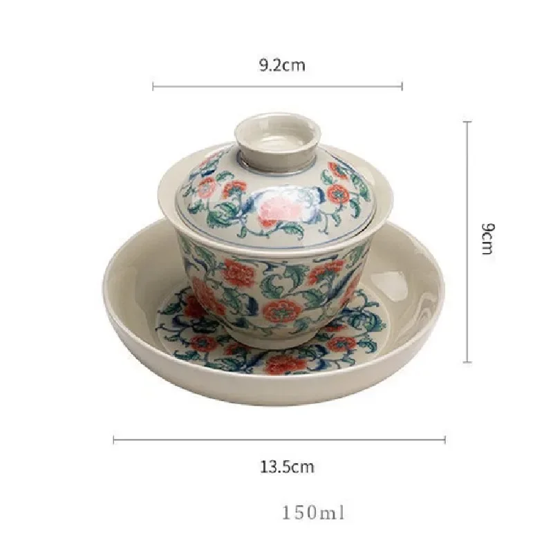 Old Pottery Clay Gaiwan Chinese-style Retro Blue and White Tea Tureen Tea Cup Ceramic Three-level Cover Bowl Kung Fu Tea Set