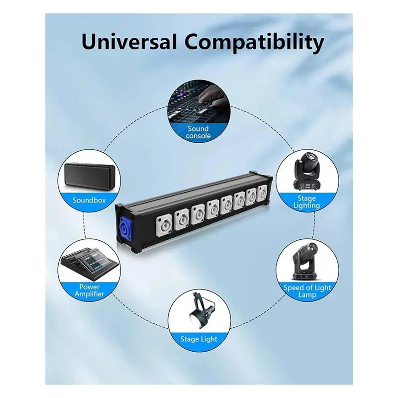 AB41-Multi Powercon Power Cable Breakout 16A 8 Channel For Stage Lights, LED Screens, Moving Platforms Head Pro Audio And More