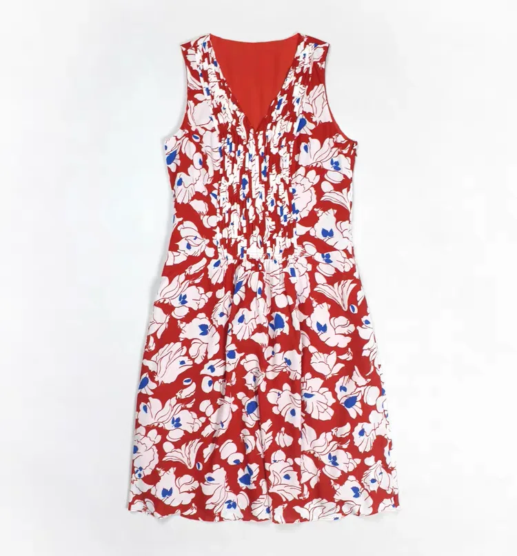 Europäisches und amerikanisches originales leichtes Luxusmarken-Damenkleid, floraler, ärmelloser, sexy V-Ausschnitt-Kurzrock im böhmischen Stil