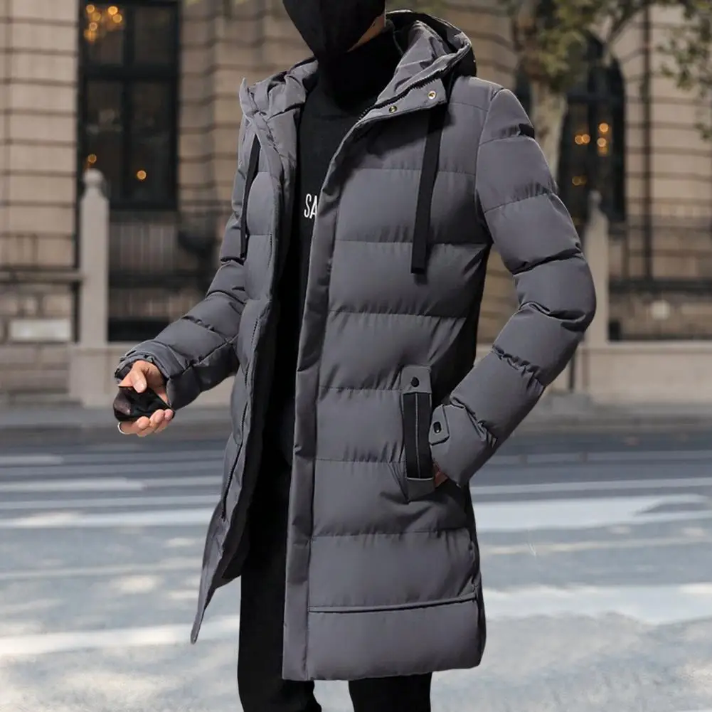 Chaquetas de plumón largas para hombre, Abrigo acolchado de algodón con capucha, manga larga con cordón, cortavientos de longitud media para uso